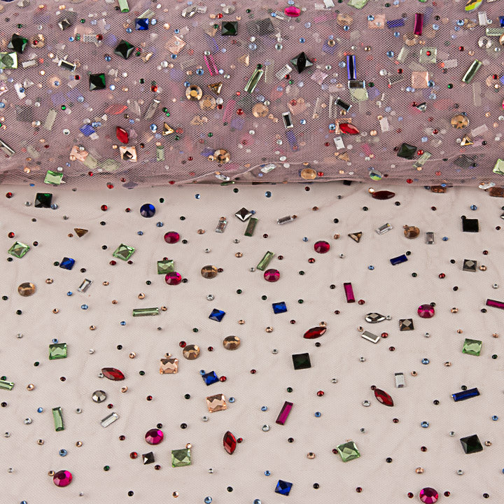 Tulle Luxury Pale Pink with Multicoloured Rhinestones - Ribes y Casals