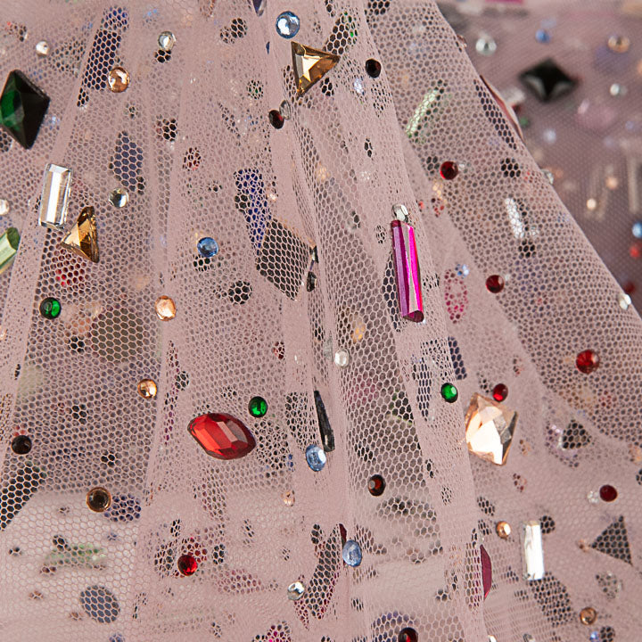 Tulle Luxury Pale Pink with Multicoloured Rhinestones - Ribes y Casals
