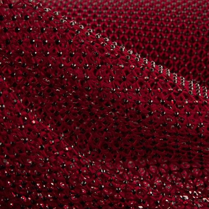 Maroon Net Fabric with Black Rhinestones - Ribes y Casals