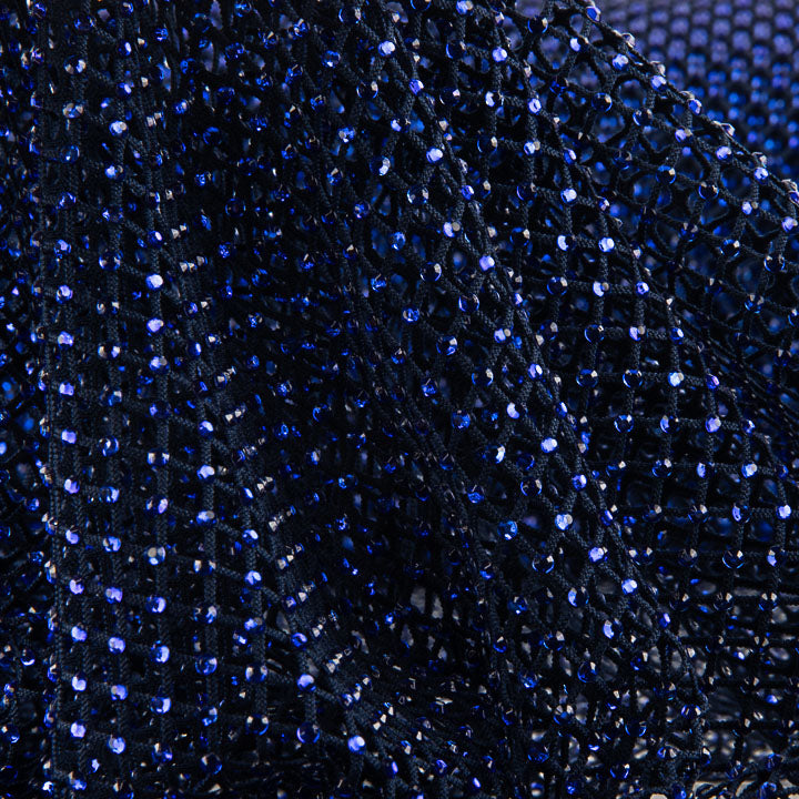 Navy Blue Net Fabric with Shiny Blue Rhinestones - Ribes y Casals