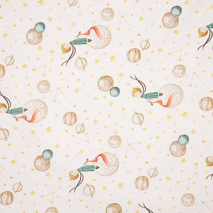 Printed Cotton Fabric Bed Sheet: The Little Prince and the Planets - Ribes y Casals