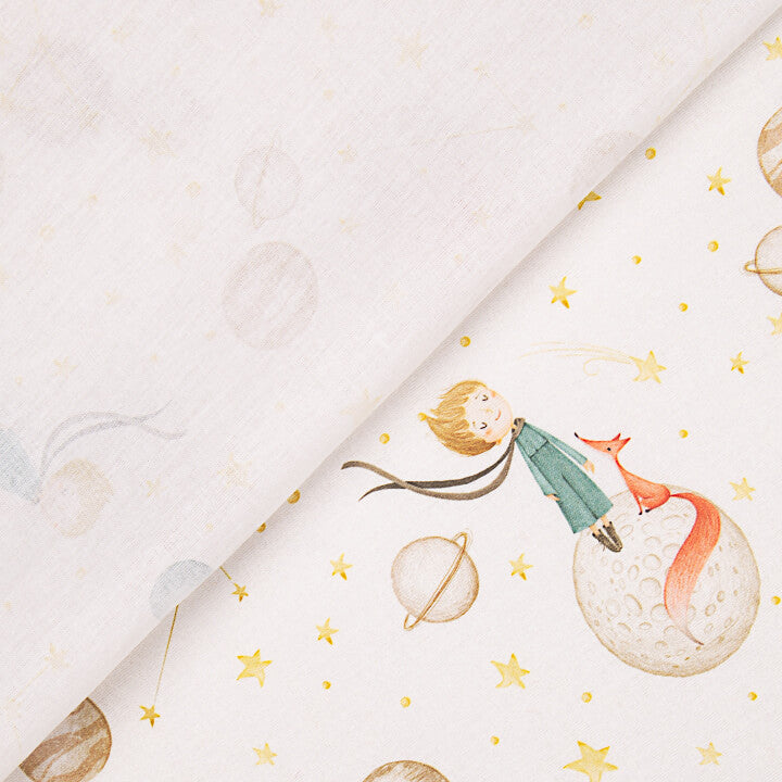 Printed Cotton Fabric Bed Sheet: The Little Prince and the Planets - Ribes y Casals