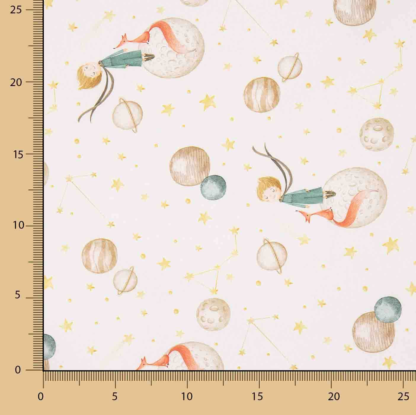 Printed Cotton Fabric Bed Sheet: The Little Prince and the Planets - Ribes y Casals