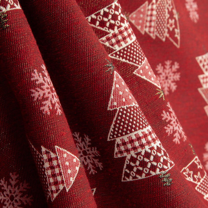 Red Christmas Fir Trees jacquard cotton canvas with Lurex - Ribes y Casals