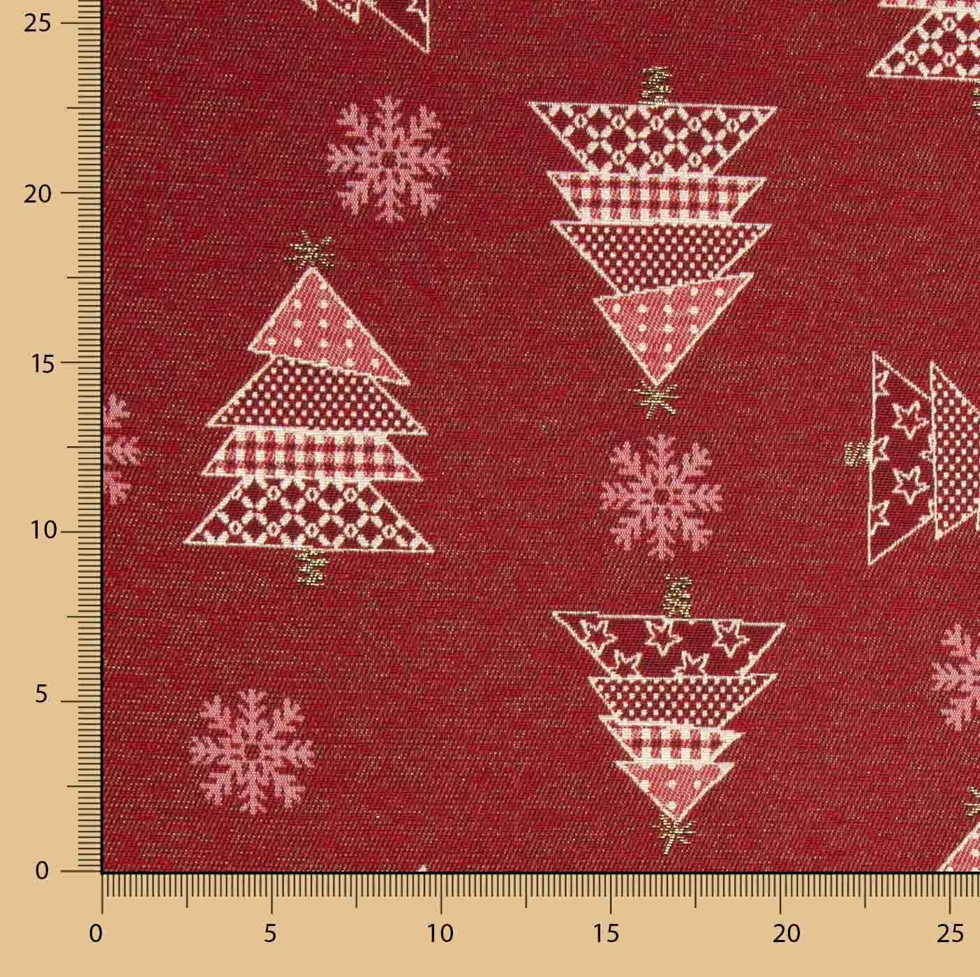 Red Christmas Fir Trees jacquard cotton canvas with Lurex - Ribes y Casals