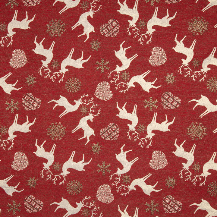 Nordic Christmas jacquard cotton canvas in Red with Lurex - Ribes y Casals