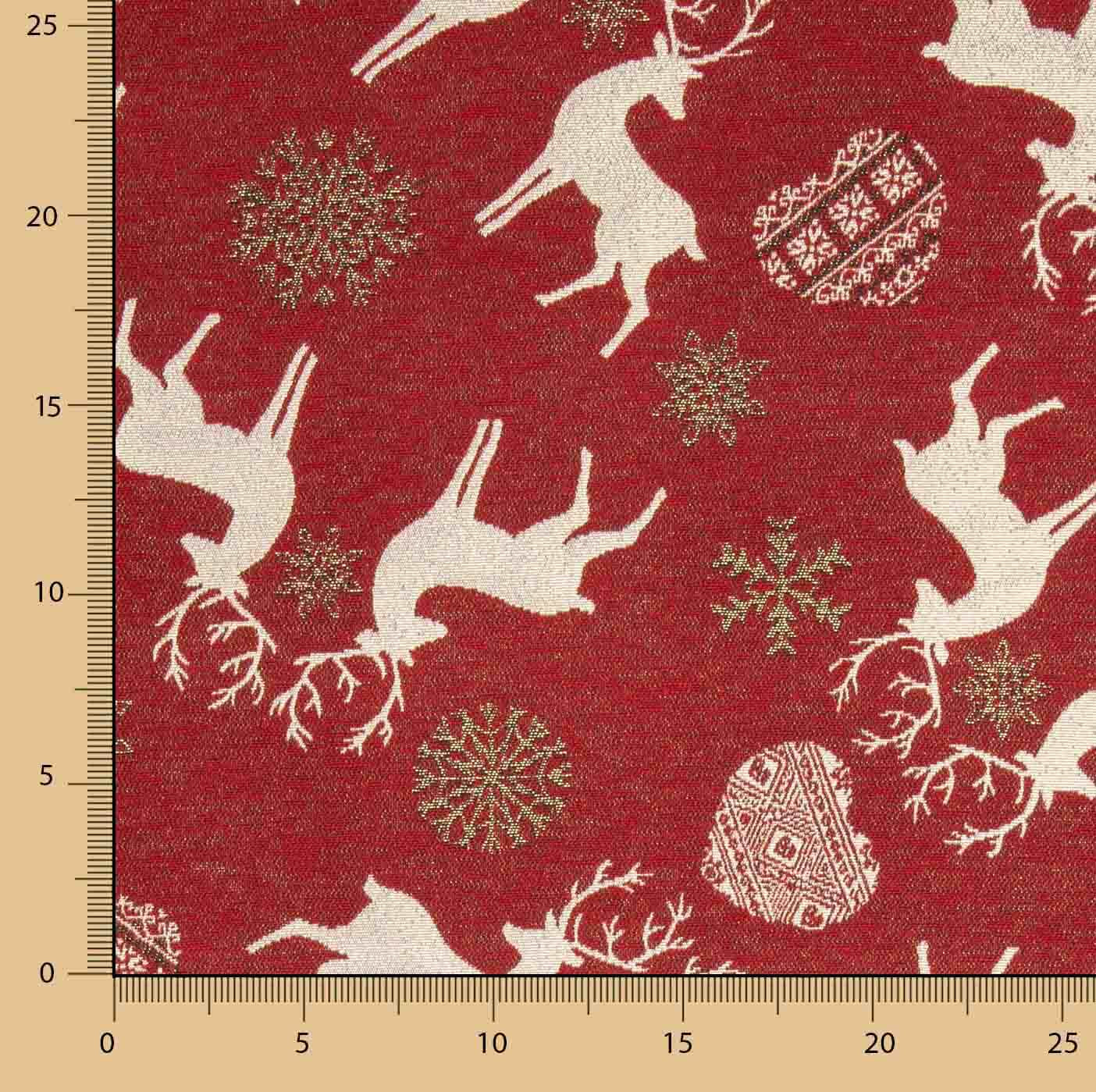 Nordic Christmas jacquard cotton canvas in Red with Lurex - Ribes y Casals