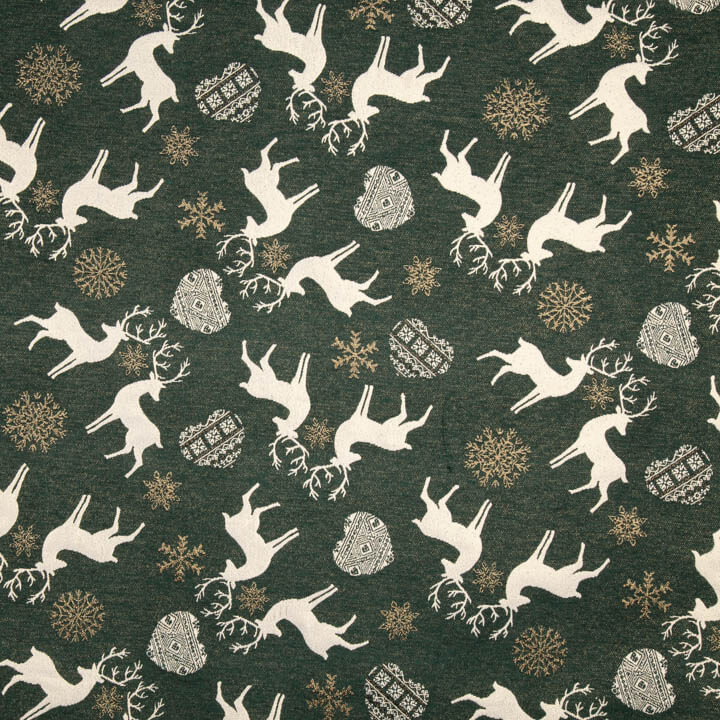 Green Nordic Christmas jacquard cotton canvas with Lurex - Ribes y Casals