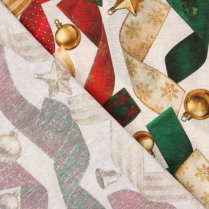 Printed Cotton Canvas with Christmas Print and Ribbons - Ribes y Casals