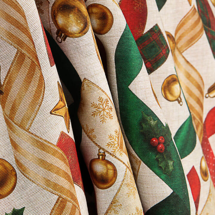 Printed Cotton Canvas with Christmas Print and Ribbons - Ribes y Casals