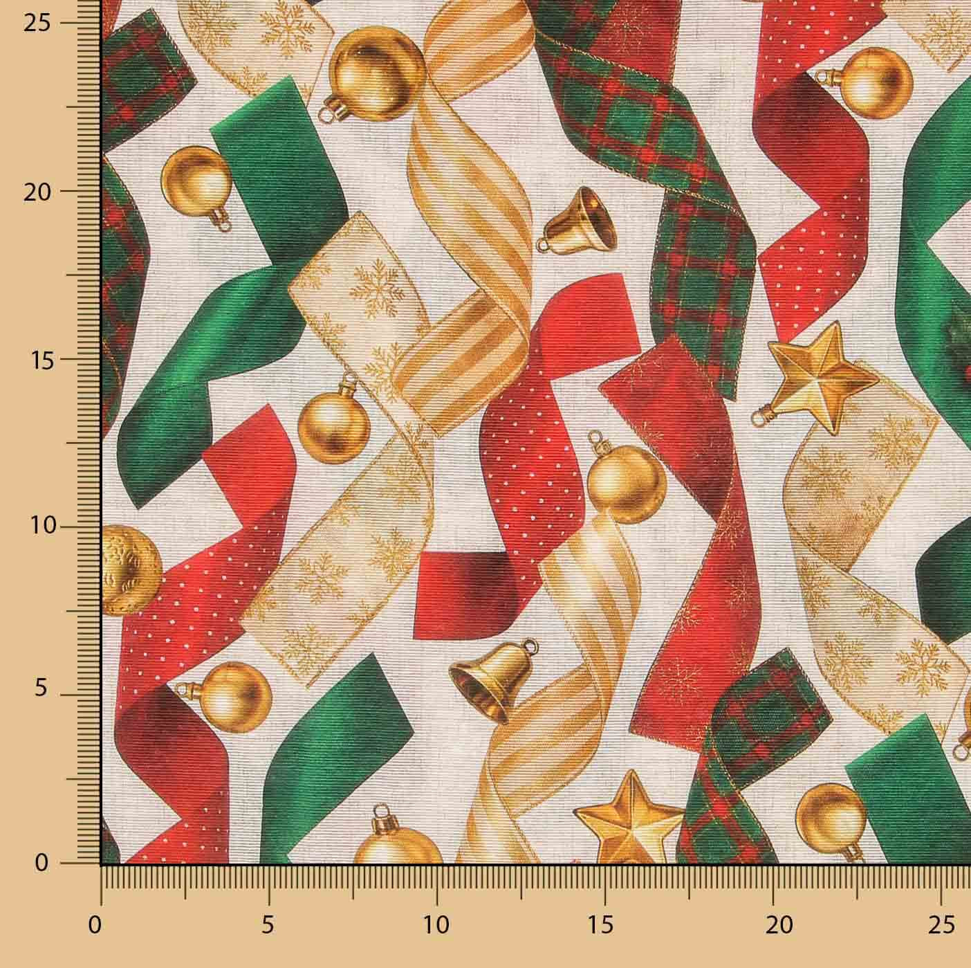 Printed Cotton Canvas with Christmas Print and Ribbons - Ribes y Casals
