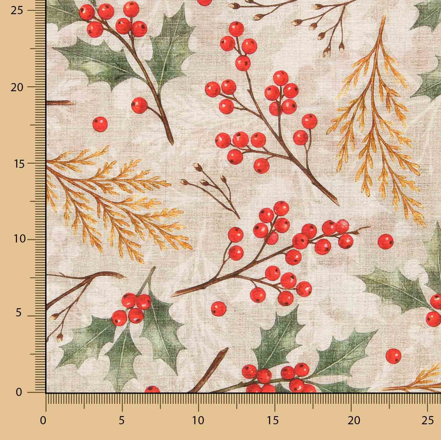 Christmas Holly Printed Cotton Canvas - Ribes y Casals