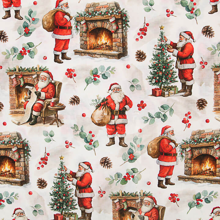 Printed Cotton Canvas: Father Christmas and Chimney - Ribes y Casals