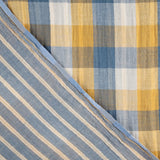 Double Gauze Reversible Bambula – Checks and Stripes in Mustard Blue - Ribes y Casals