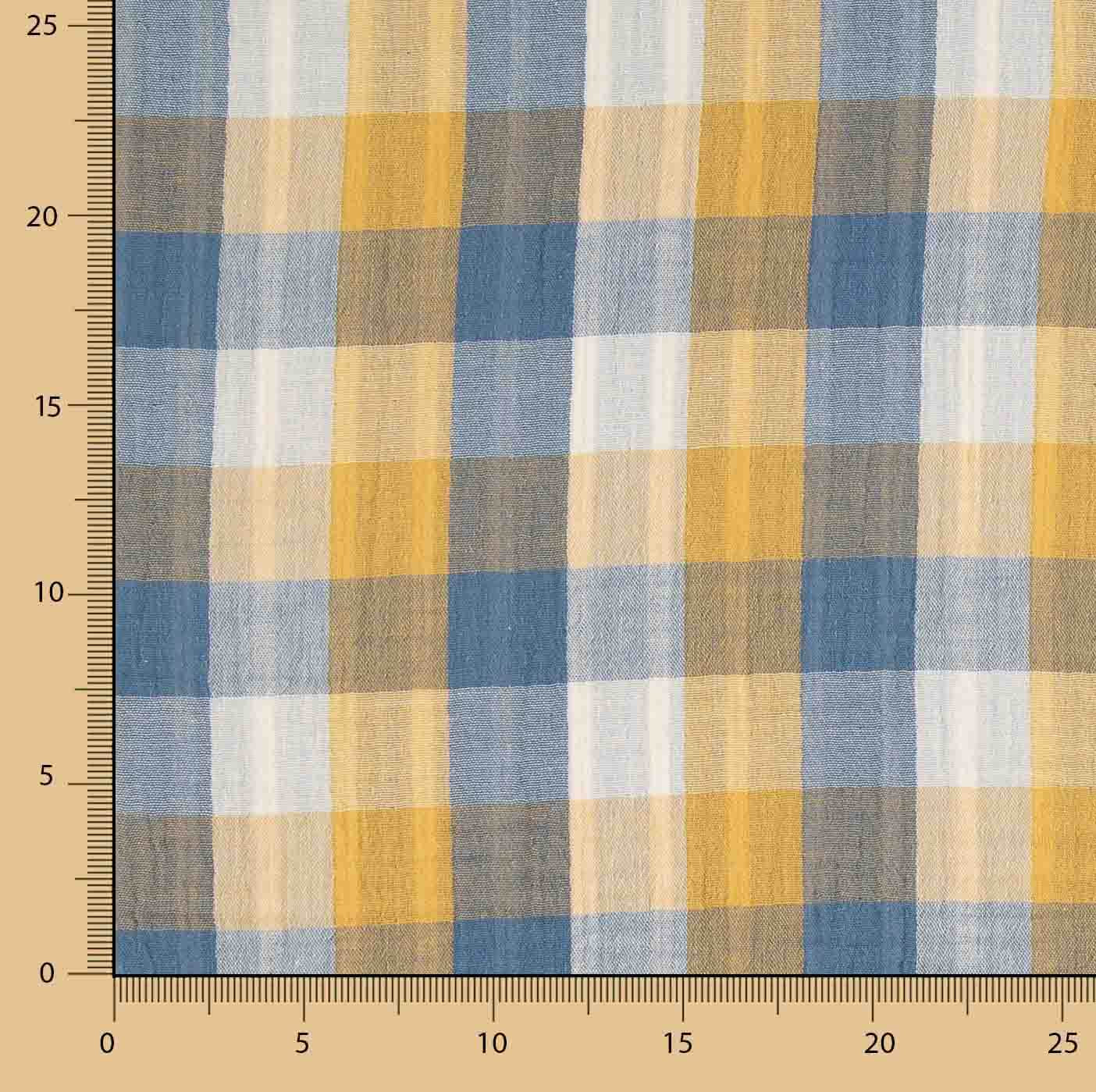 Double Gauze Reversible Bambula – Checks and Stripes in Mustard Blue - Ribes y Casals