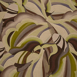 Double-sided printed viscose fabric with abstract wave pattern in olive - Ribes y Casals