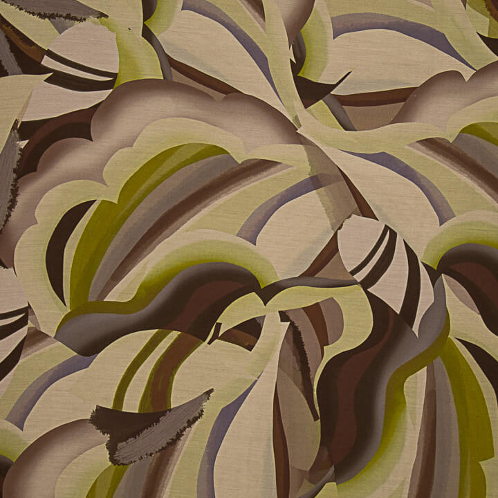 Double-sided printed viscose fabric with abstract wave pattern in olive - Ribes y Casals