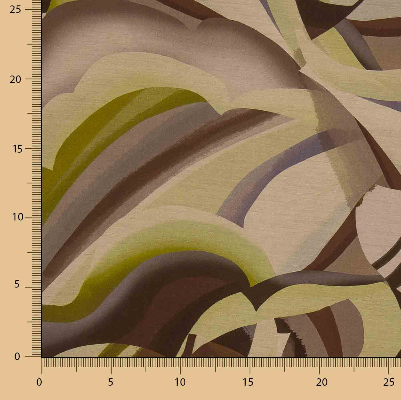 Double-sided printed viscose fabric with abstract wave pattern in olive - Ribes y Casals