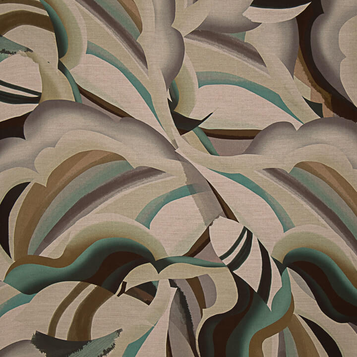 Double-sided viscose fabric with abstract wave pattern in aqua green - Ribes y Casals