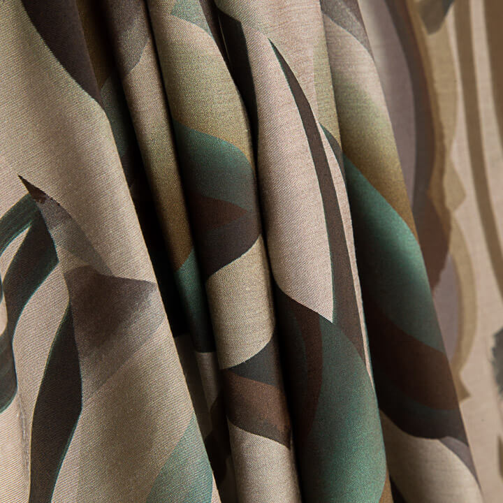Double-sided viscose fabric with abstract wave pattern in aqua green - Ribes y Casals