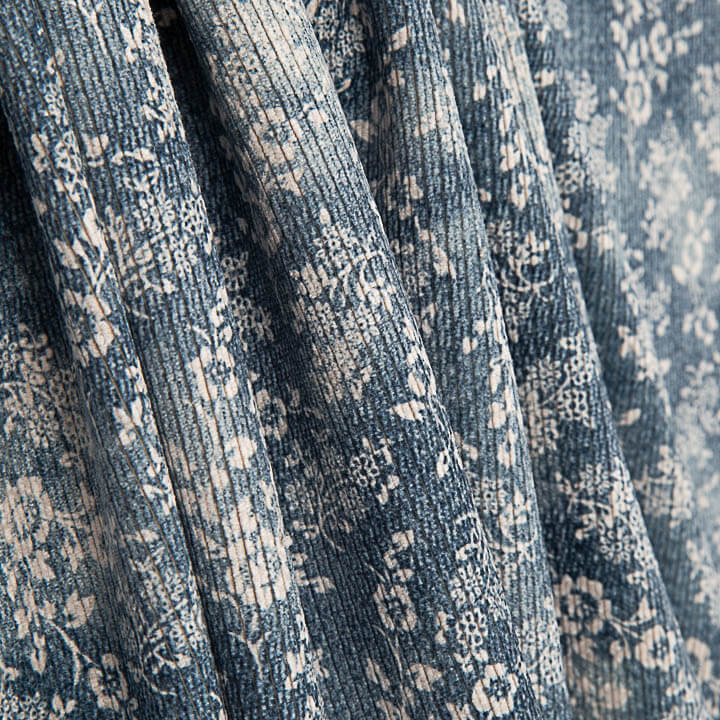 Blue Vintage Floral Printed Corduroy - Ribes y Casals