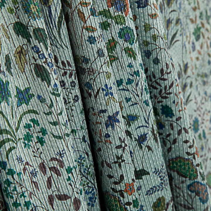 Printed Corduroy – Wild Garden, Aquamarine Green - Ribes y Casals