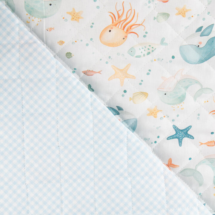 Reversible ‘Ocean of Dreams’ and Blue Gingham Quilted Blanket - Ribes y Casals