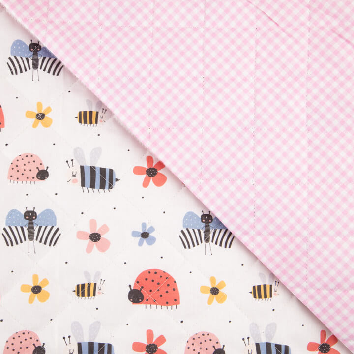 Reversible Quilted Cushion – Small Garden and Pink Gingham - Ribes y Casals