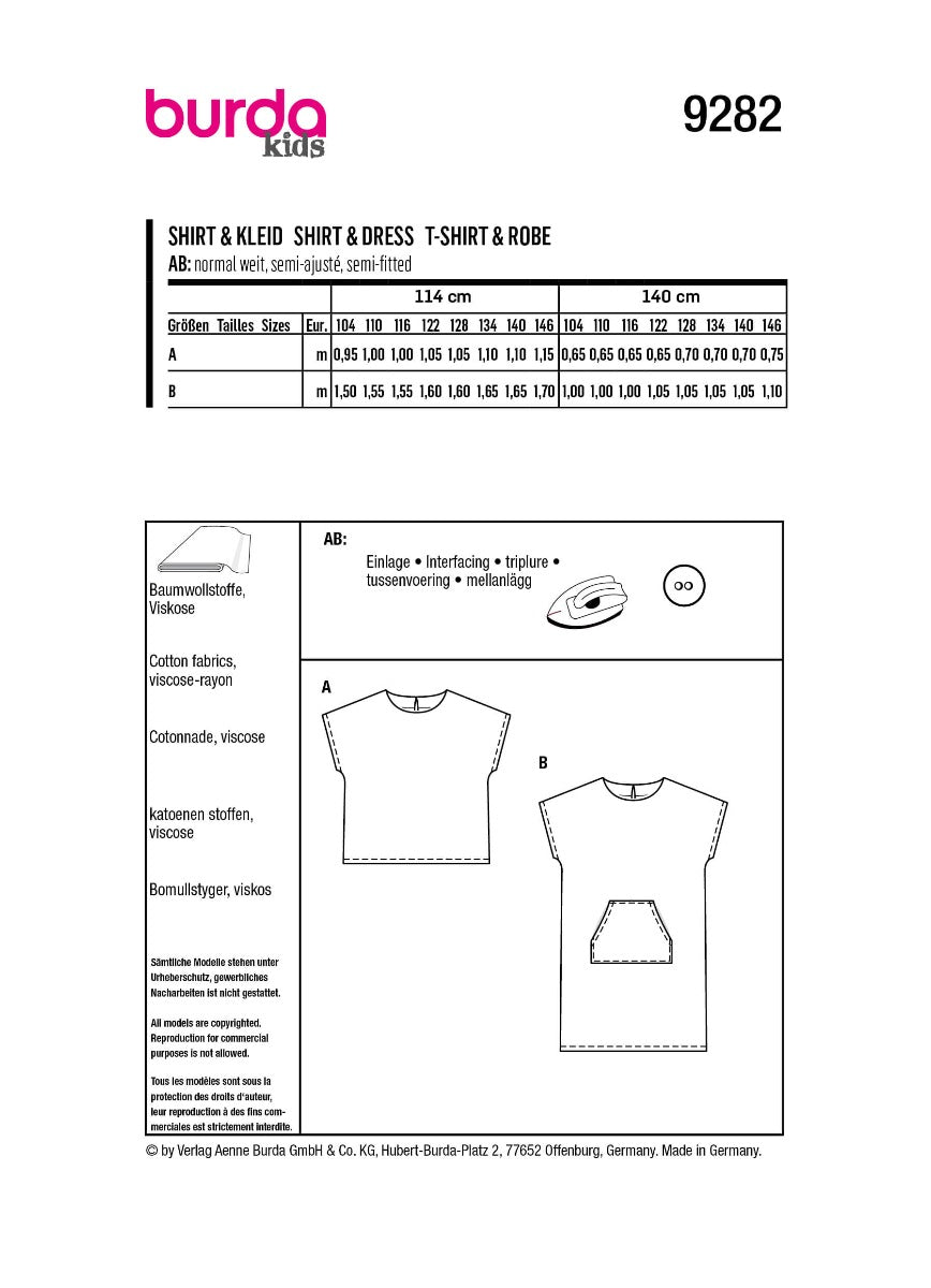 Patrón Burda 9282 Camisa y Vestido - Ribes y Casals