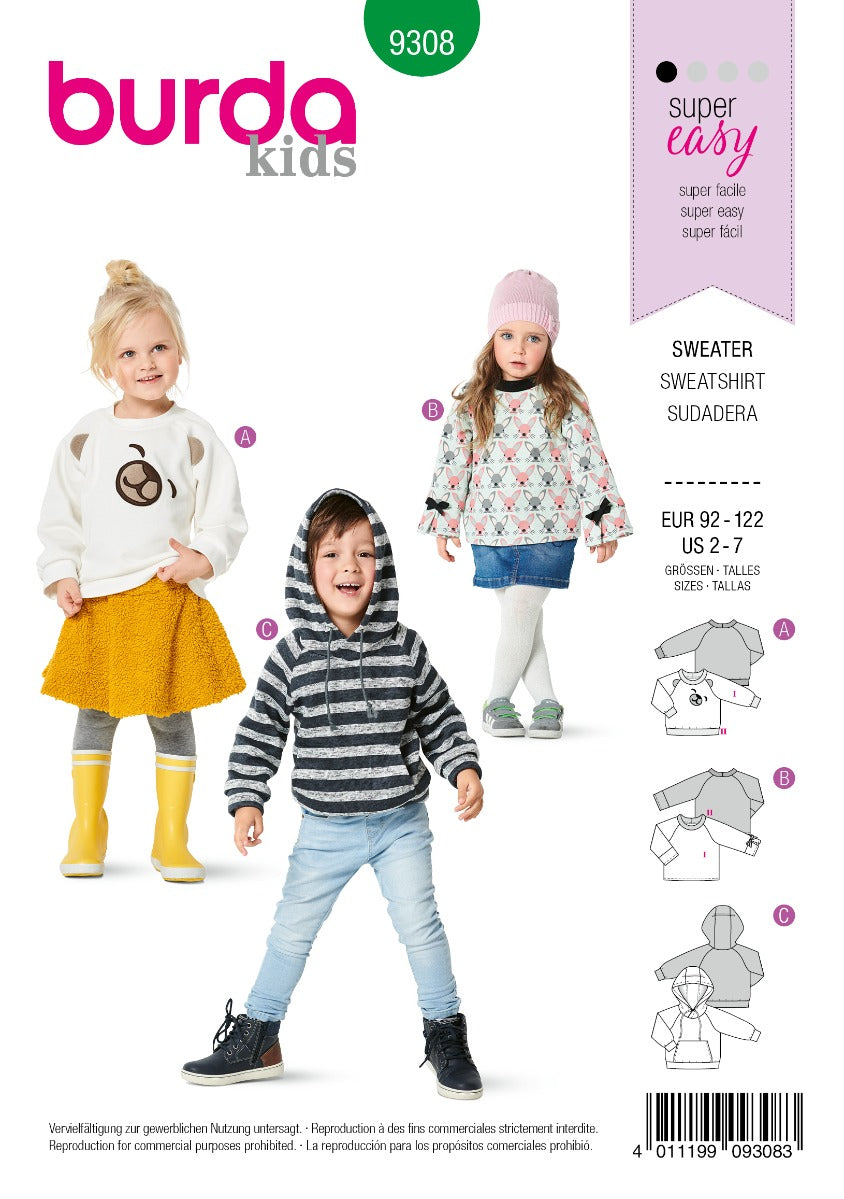 Burda Sewing Pattern 9308 Sweatshirt - Ribes y Casals
