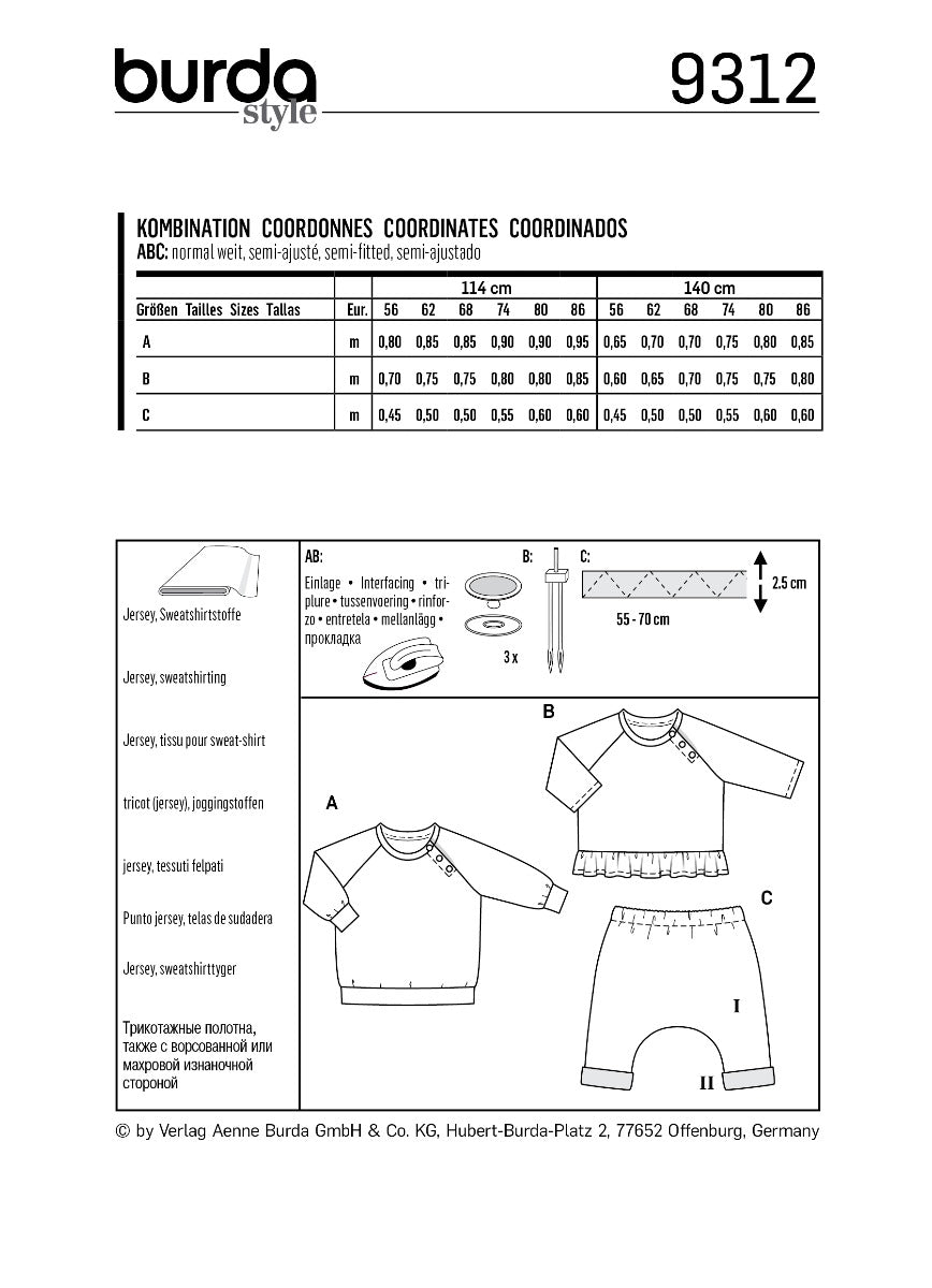 Burda Sewing Pattern 9312 Sweatshirt - Ribes y Casals