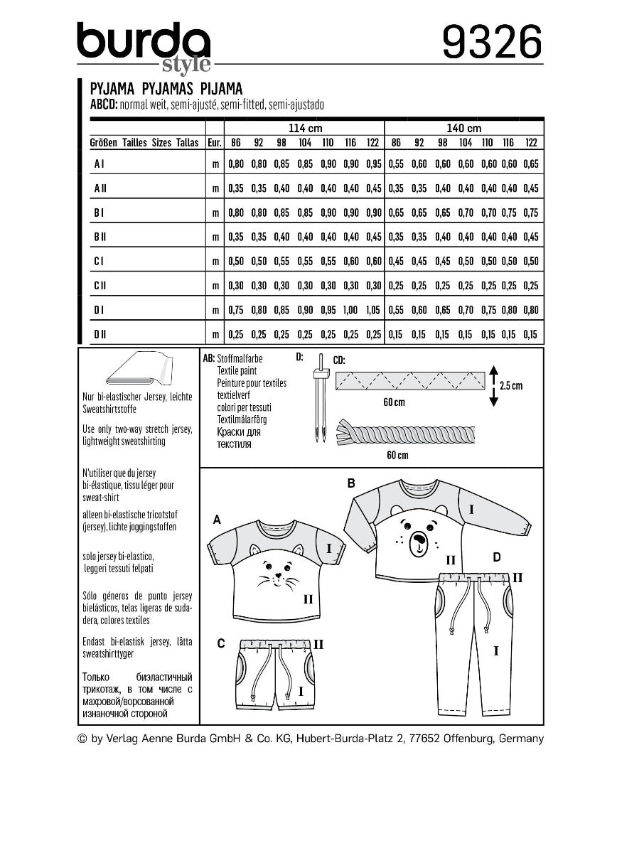 Burda Sewing Pattern 9326 Pyjamas - Ribes y Casals