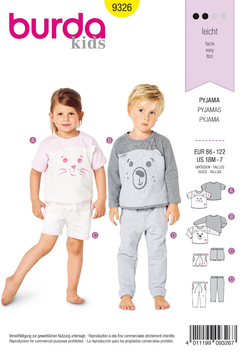 Burda Sewing Pattern 9326 Pyjamas - Ribes y Casals