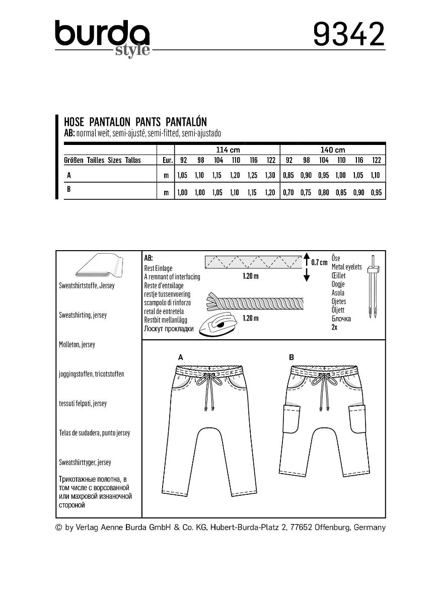 Burda Sewing Pattern 9342 Pants - Ribes y Casals