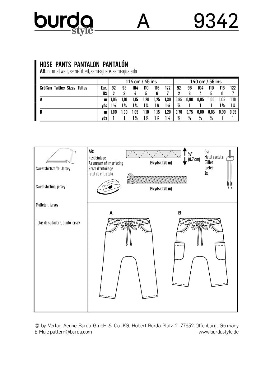 Burda Sewing Pattern 9342 Pants - Ribes y Casals