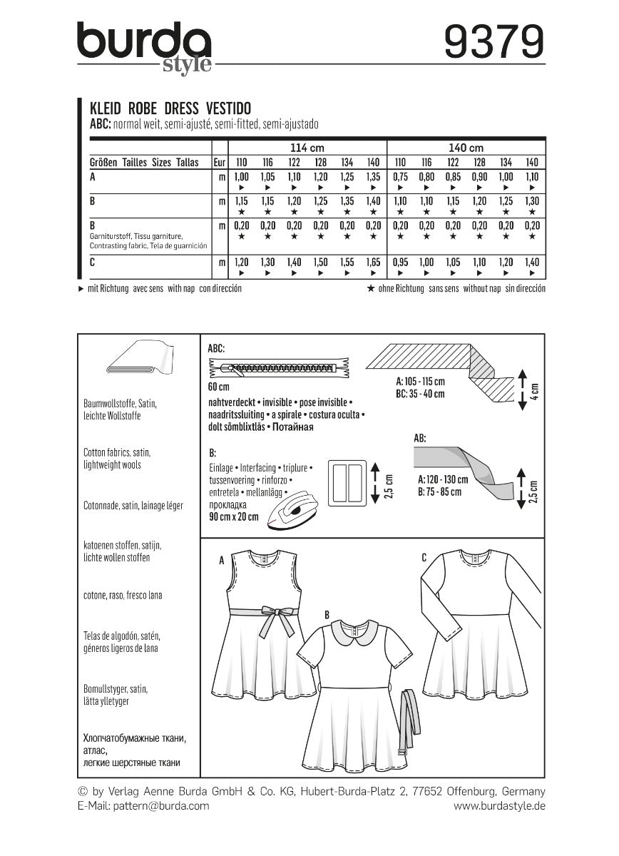 Burda Sewing Pattern 9379 Dress - Ribes y Casals