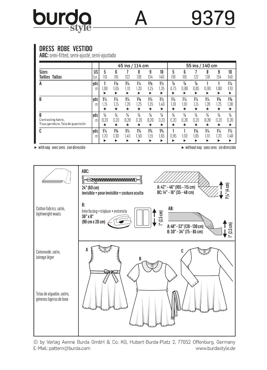 Burda Sewing Pattern 9379 Dress - Ribes y Casals