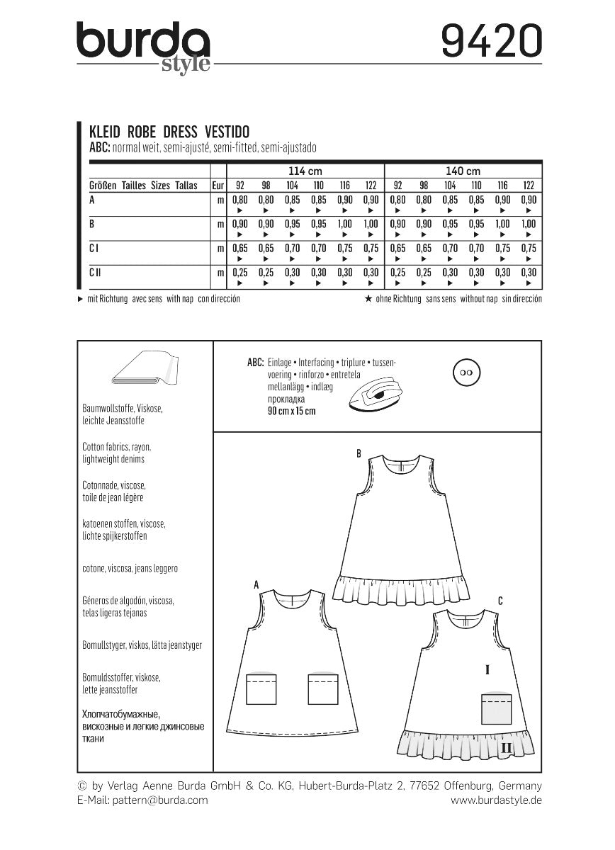 Burda Sewing Pattern 9420 Dress - Ribes y Casals