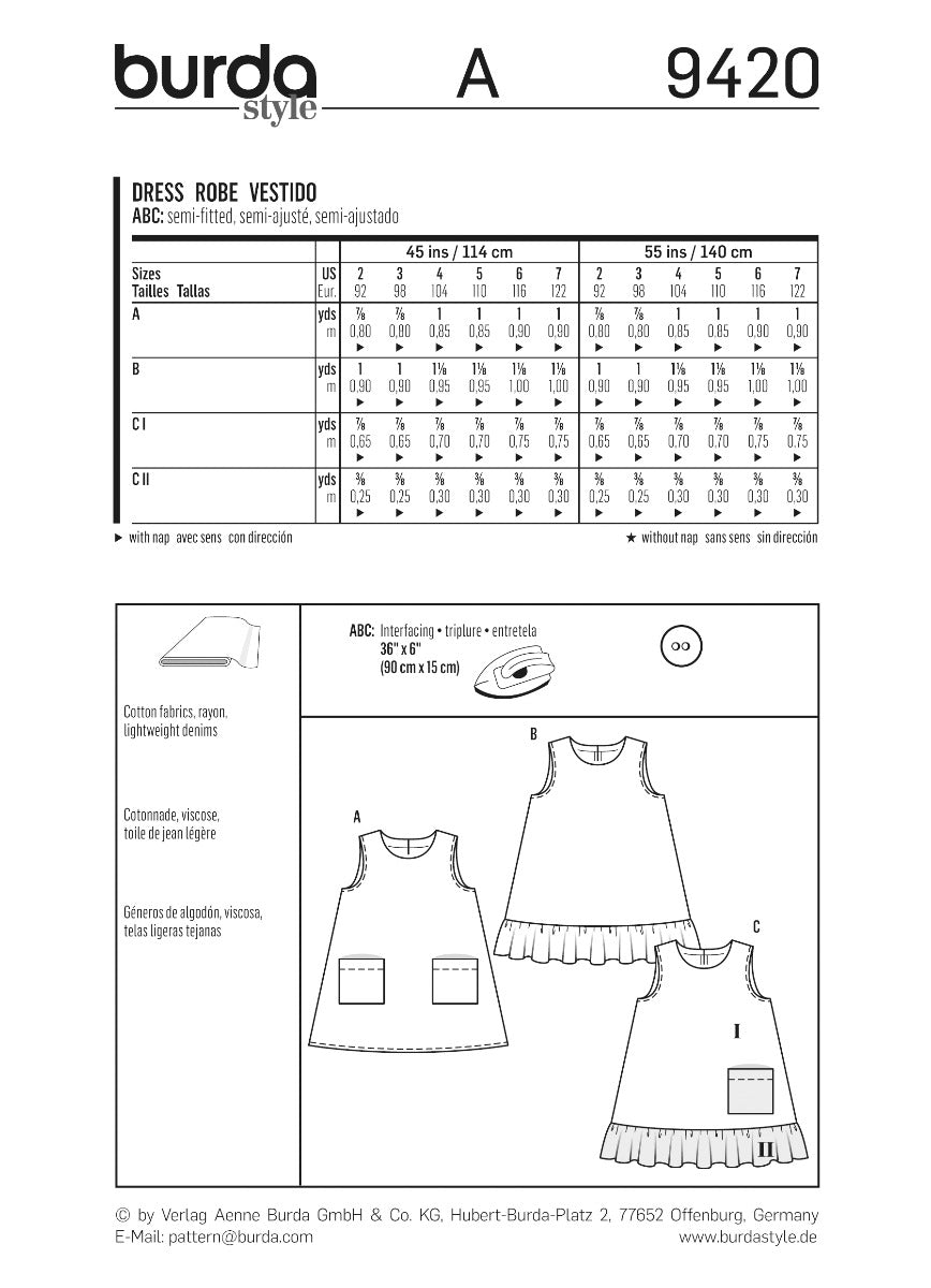Burda Sewing Pattern 9420 Dress - Ribes y Casals