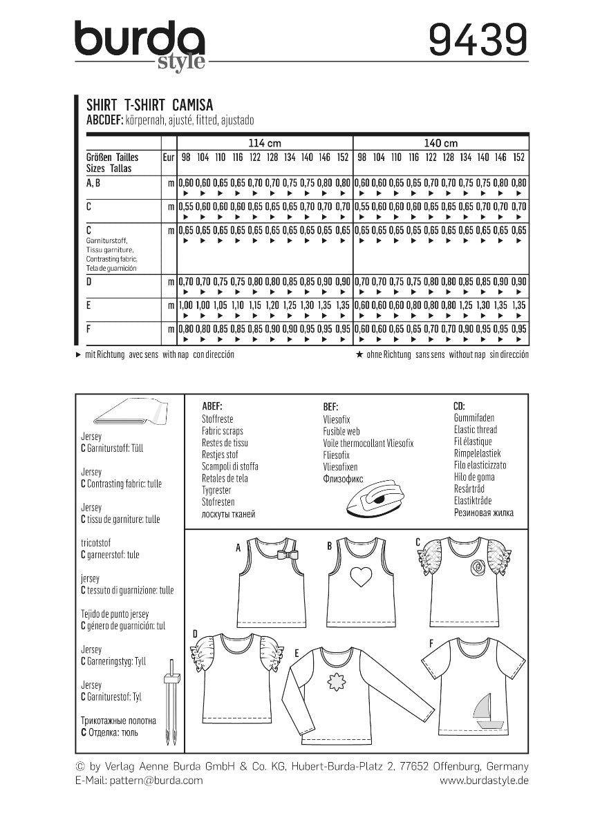Burda Sewing Pattern 9439 Shirt - Ribes y Casals