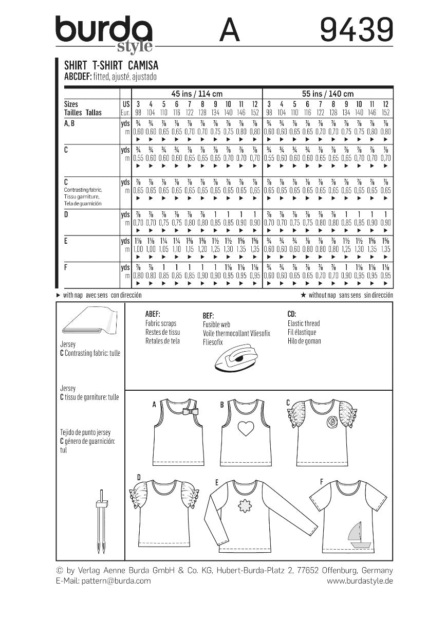 Burda Sewing Pattern 9439 Shirt - Ribes y Casals