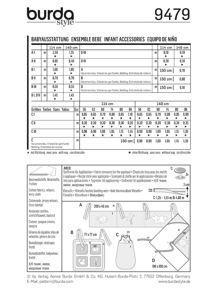 Burda Sewing Pattern 9479 Baby Accessories - Ribes y Casals