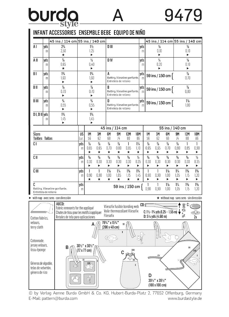 Burda Sewing Pattern 9479 Baby Accessories - Ribes y Casals