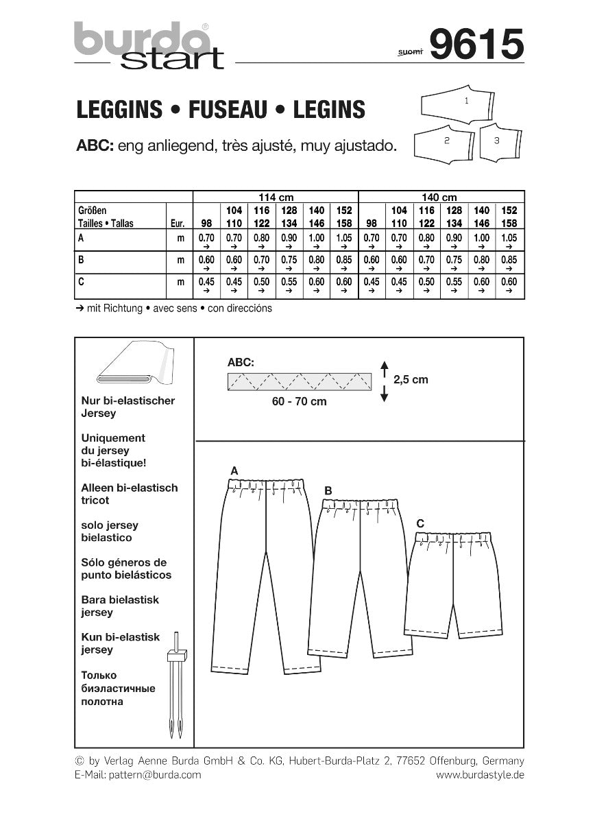 Burda Sewing Pattern 9615 Leggins - Ribes y Casals