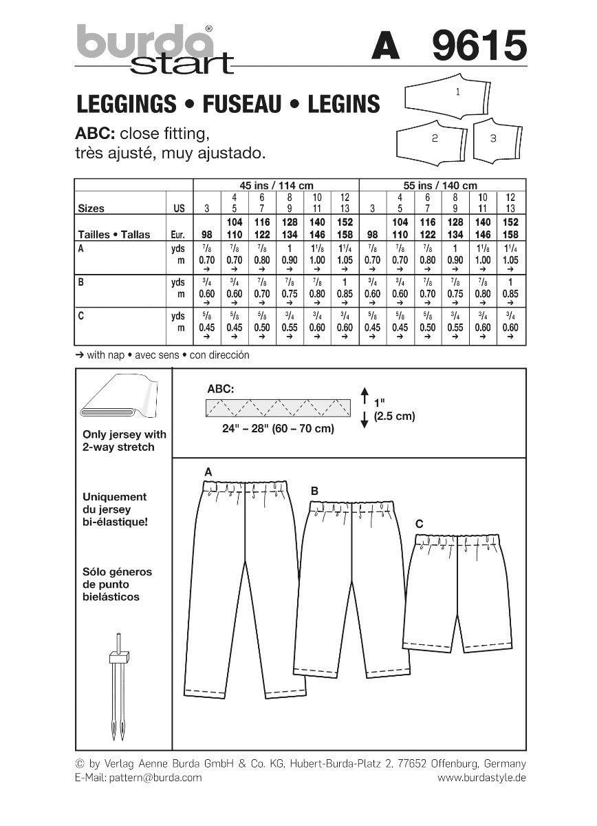 Burda Sewing Pattern 9615 Leggins - Ribes y Casals