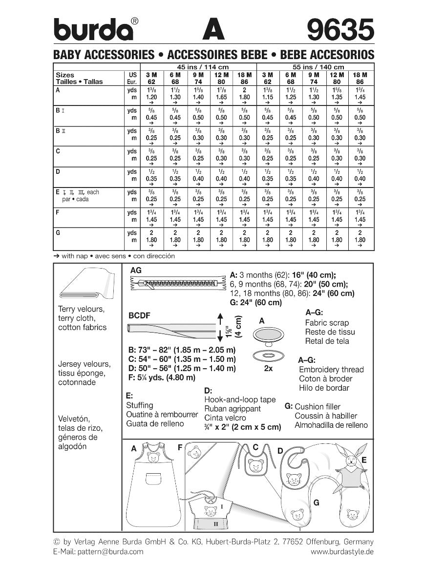 Burda Sewing Pattern 9635 Baby Accessories - Ribes y Casals