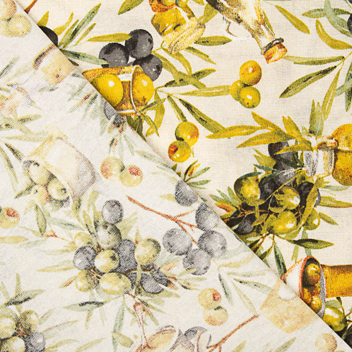 Cotton canvas printed with olives and olive oil - Ribes y Casals