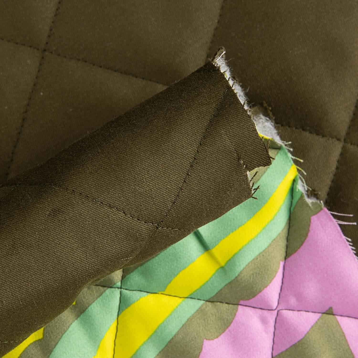 Double-sided khaki green twill and multicoloured satin quilt - Ribes y Casals