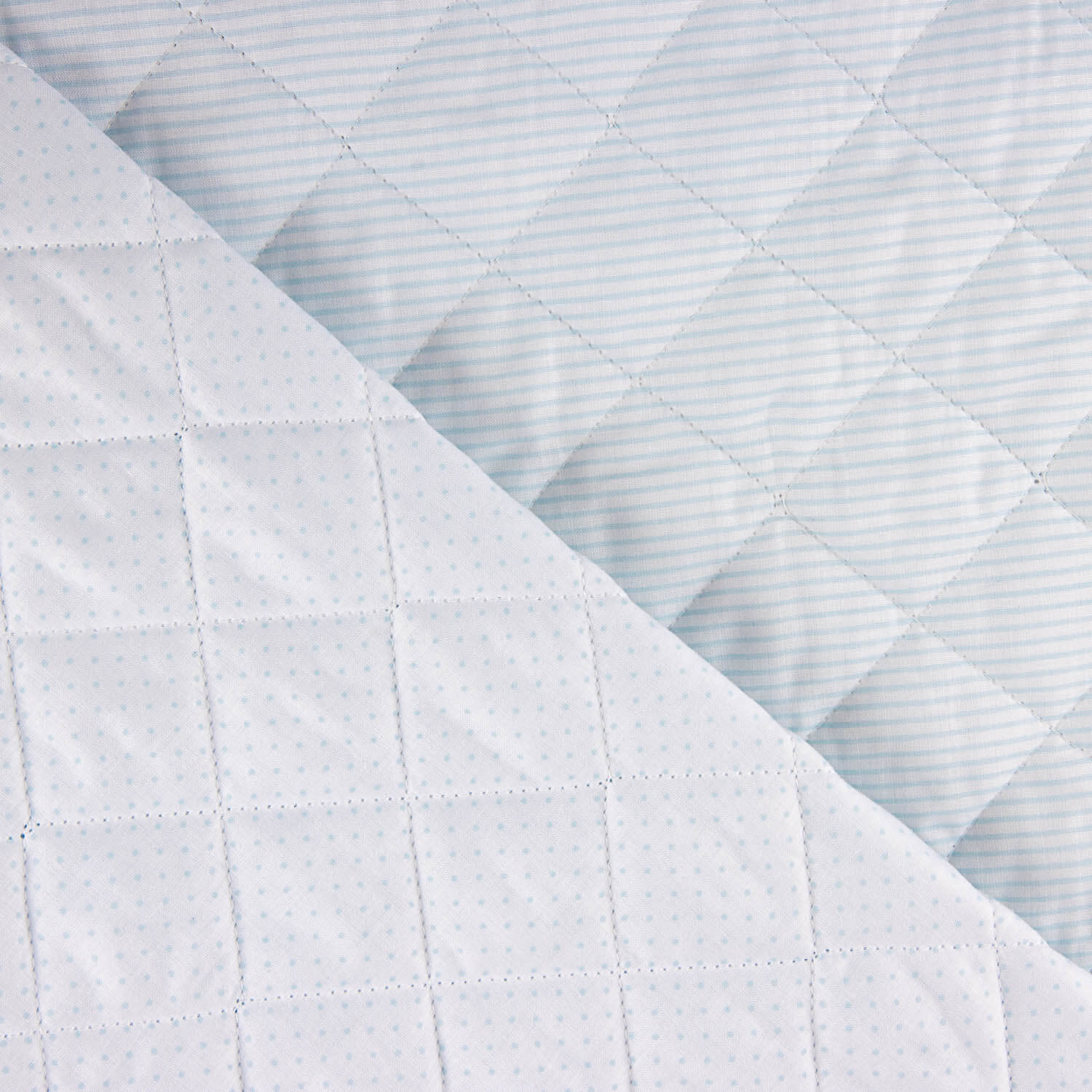 Quilted Cotton Polka Dots-Light Blue Stripes - Ribes y Casals