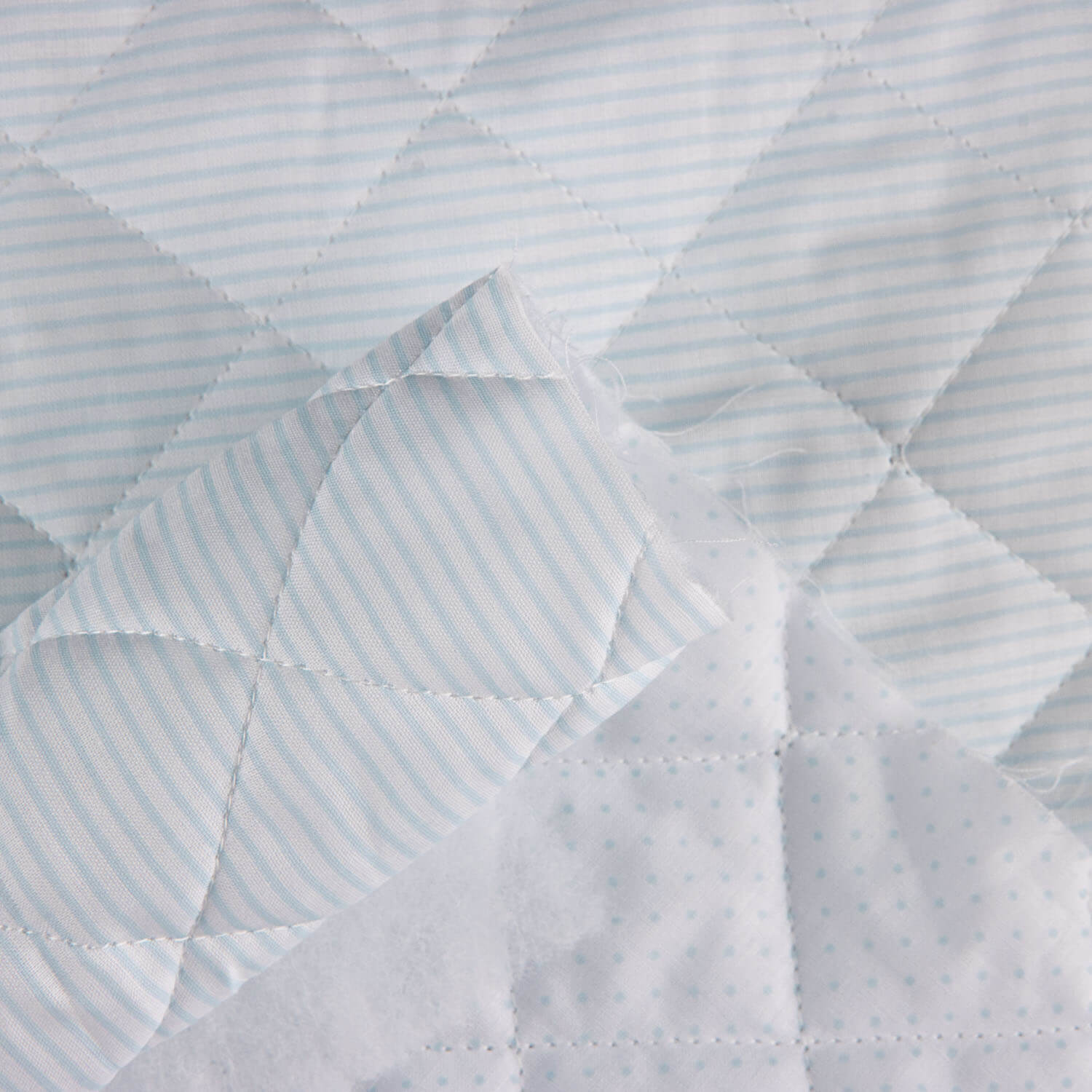 Quilted Cotton Polka Dots-Light Blue Stripes - Ribes y Casals
